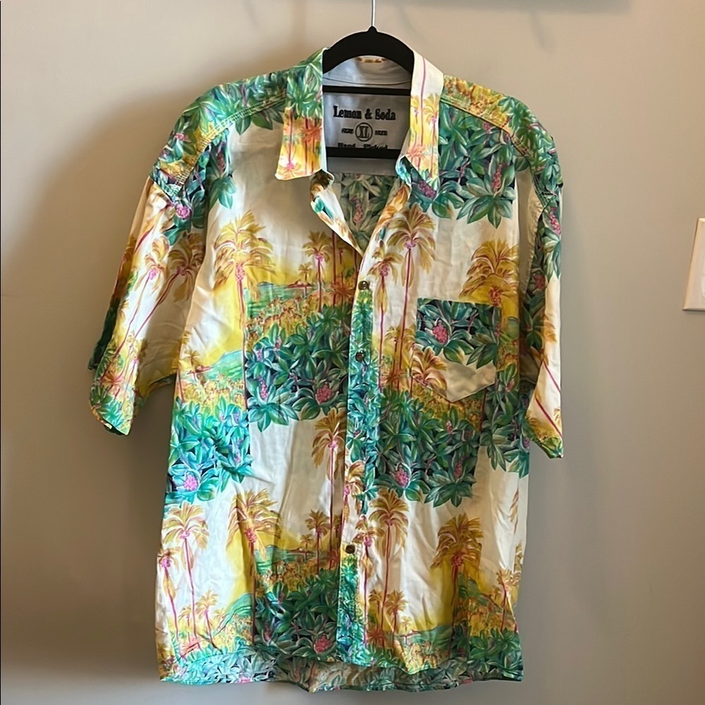 Lemon & Soda Men’s Casual Button Down Shirt Tropical Theme Size XL Vacation